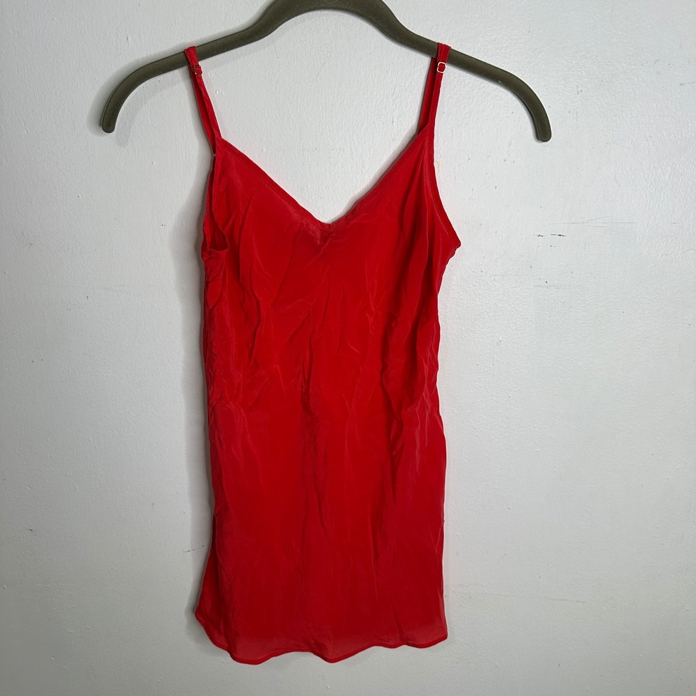 J.Crew Womens Red 100% Silk V-Neck Camisole Adjustable Spaghetti Strap Top XXS‎